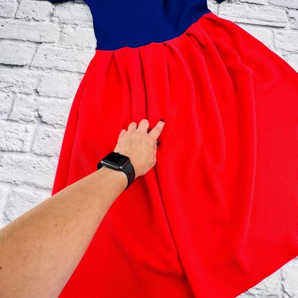 LulaRoe Amedia Dress Women Small Pink Blue Colorblock Short Sleeve Fit & Flare - Picture 7 of 12